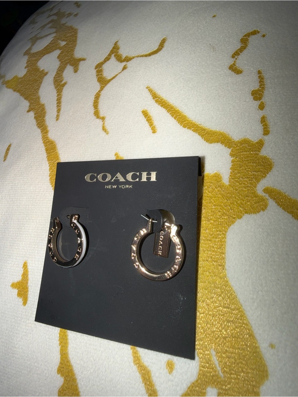 Coach Signature Small Titanium Hoop Earrings - Picture 3 of 6